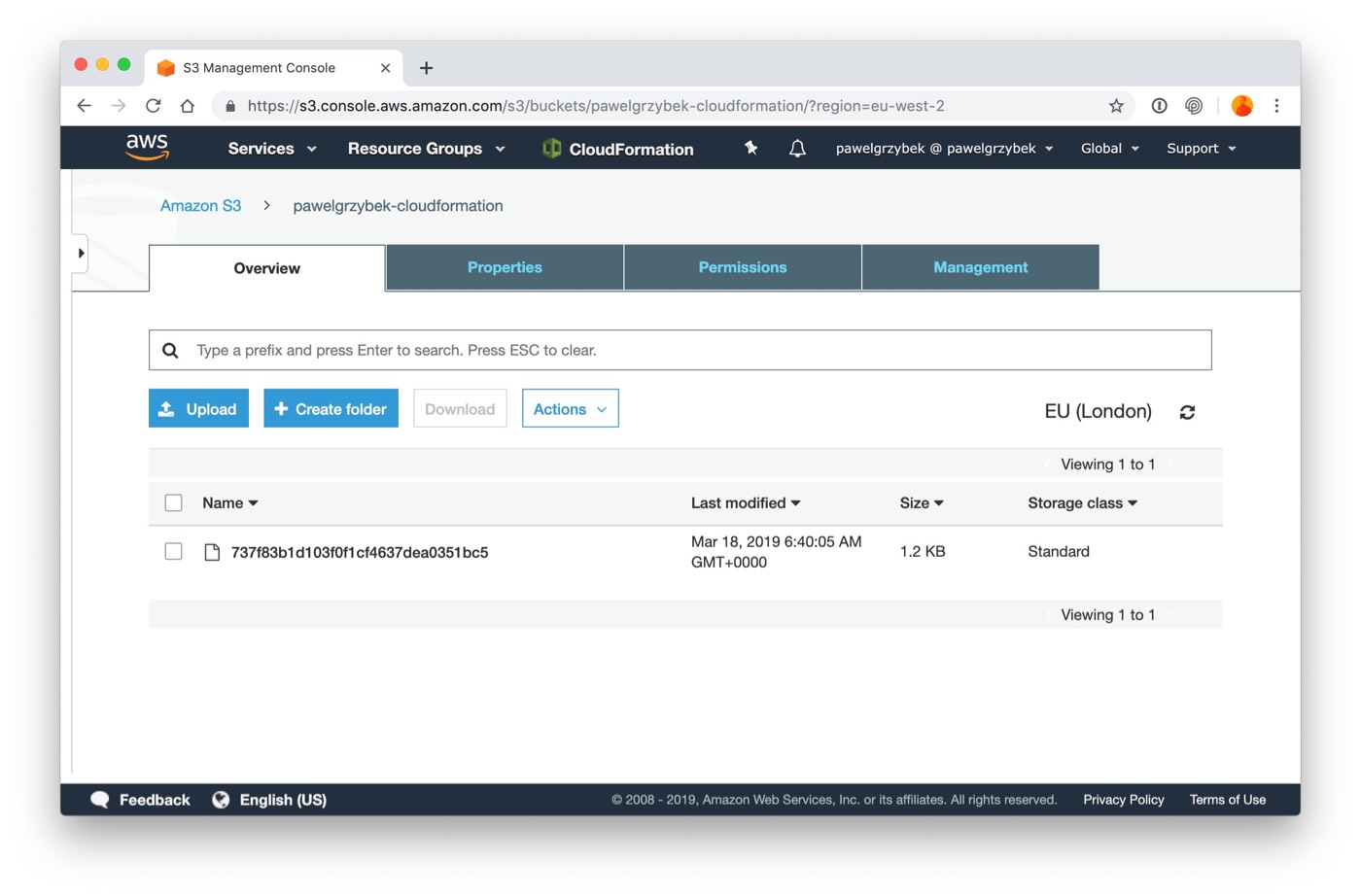 AWS Console S3 — Confirmation that package has been uploaded successfully