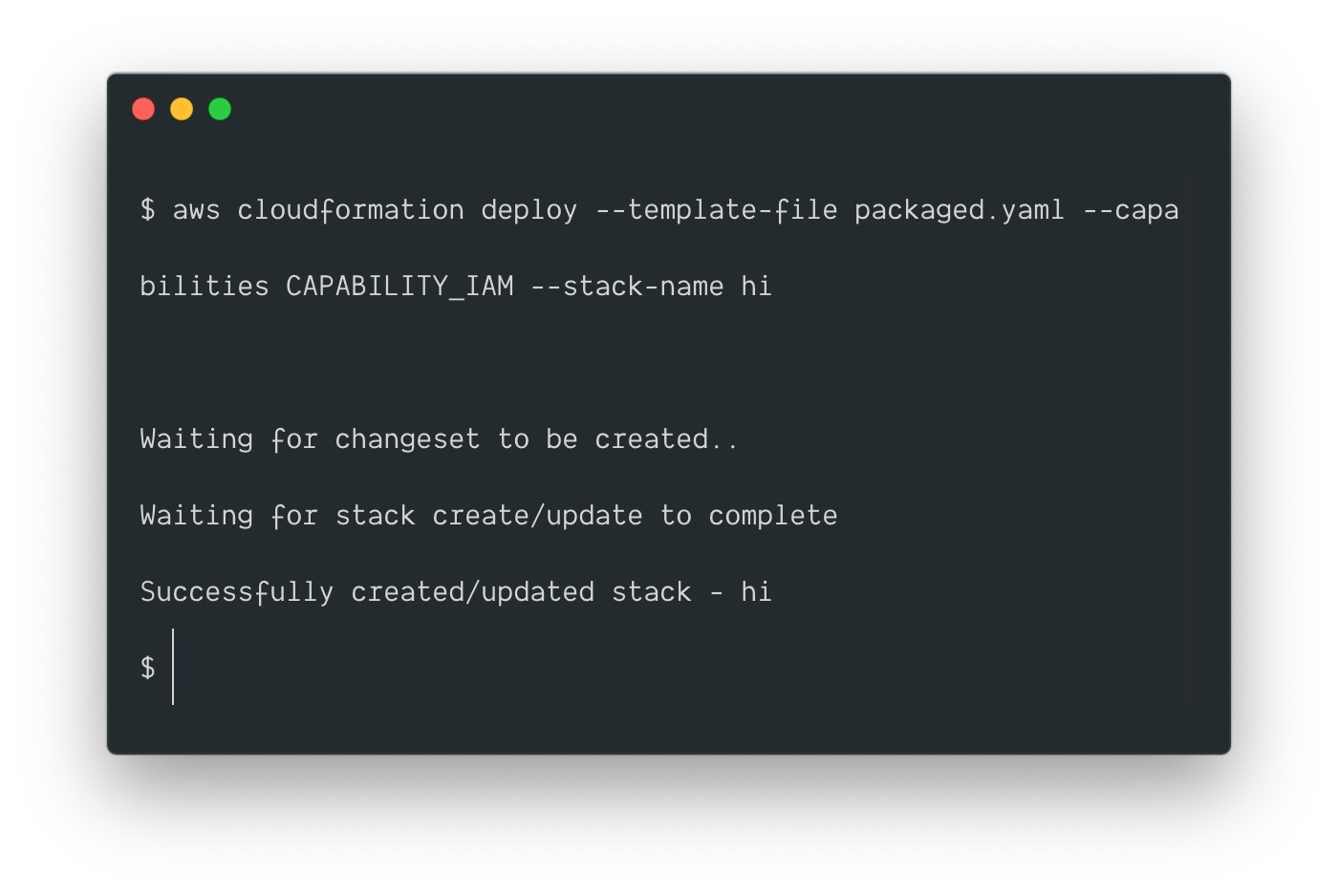 AWS CLI — CloudFormation deploy output