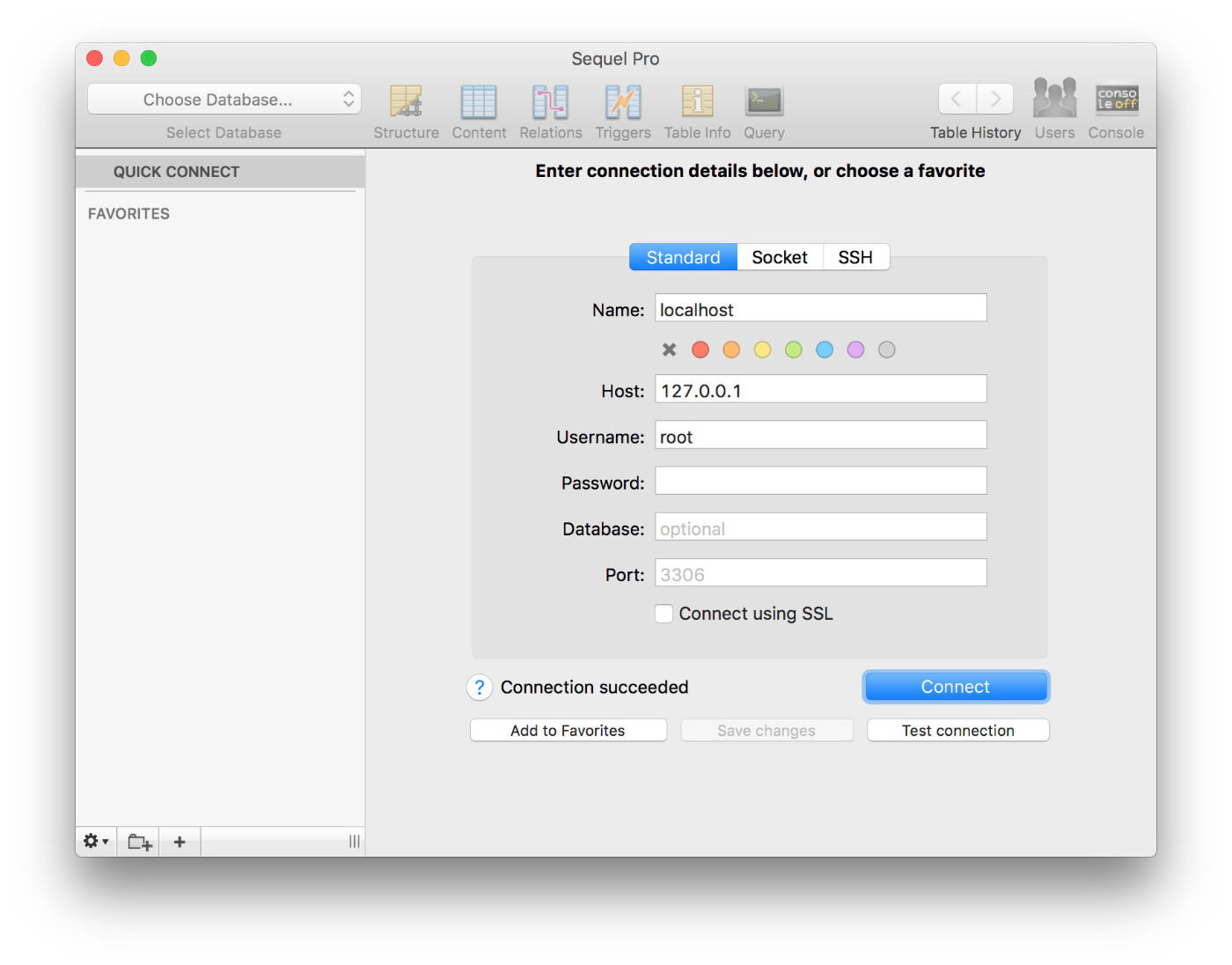 Configure a connection to local database via Sequel Pro