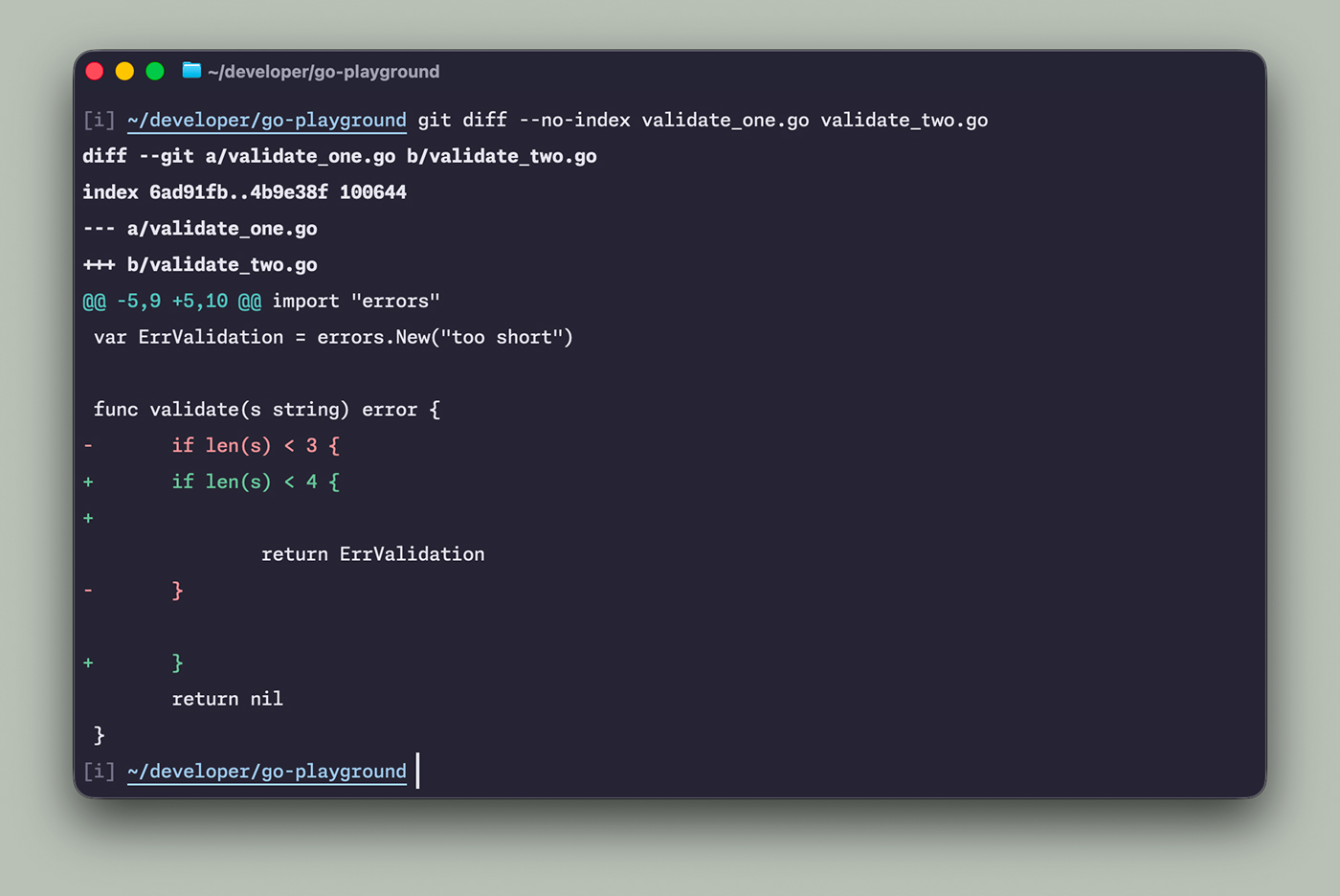 Preview of two almost identical files in git diff