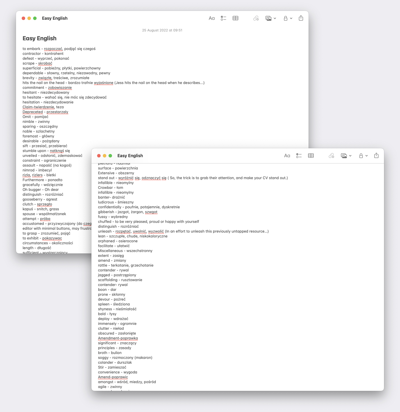 My &ldquo;Easy English&rdquo; no in Apple Notes