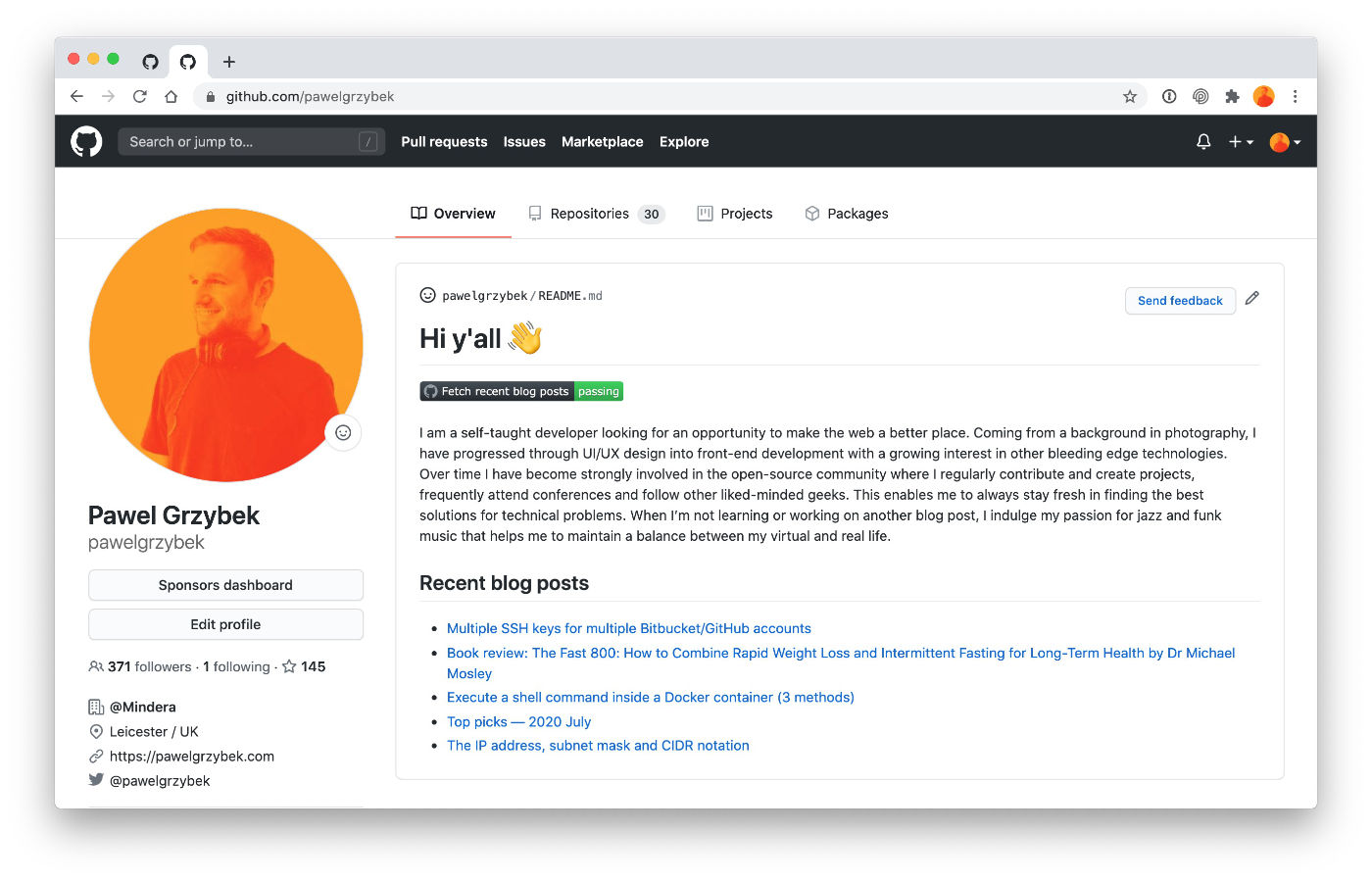 Most recent articles on GitHub profile public page