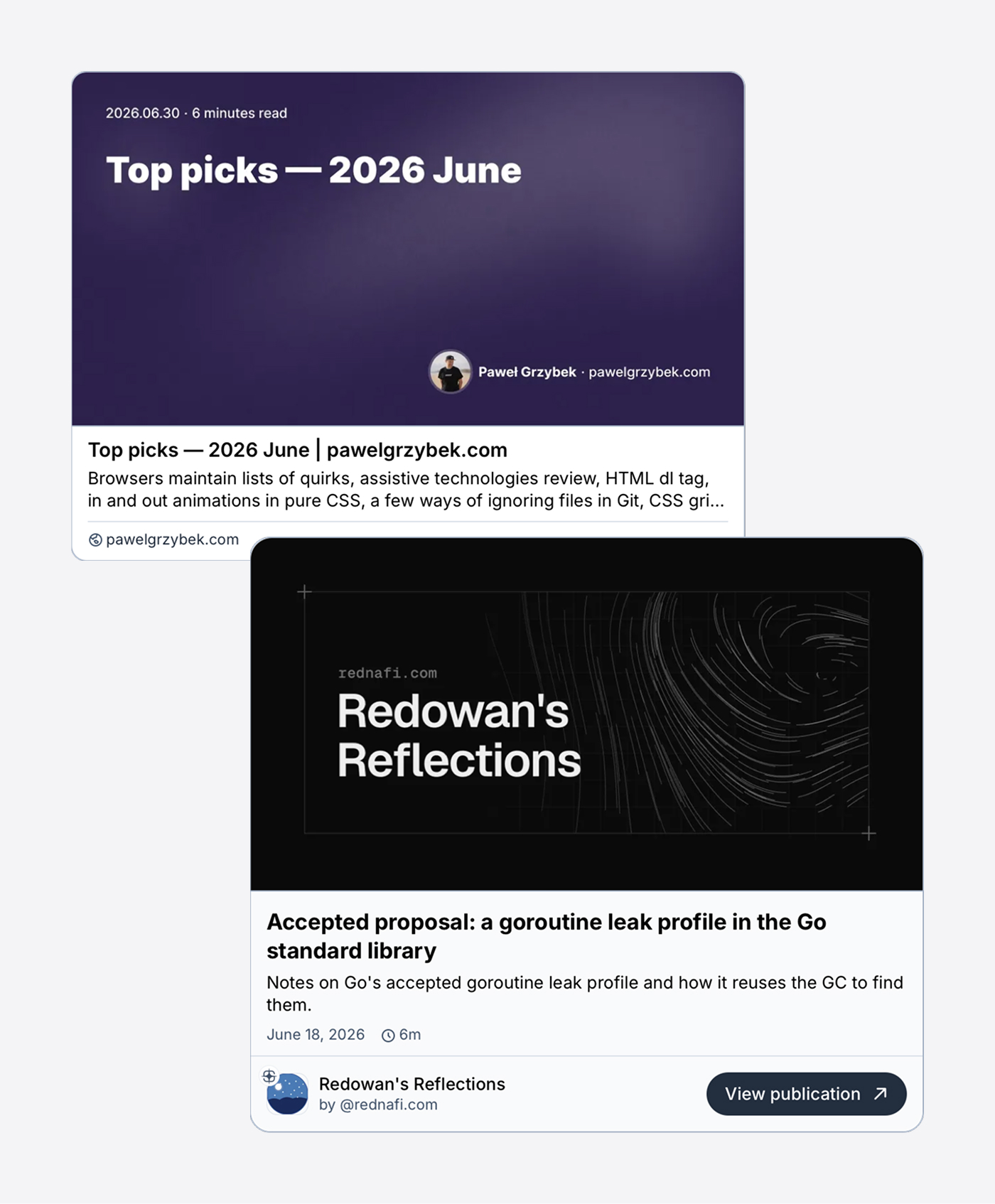 A comparison of post preview without and with standard.site integration