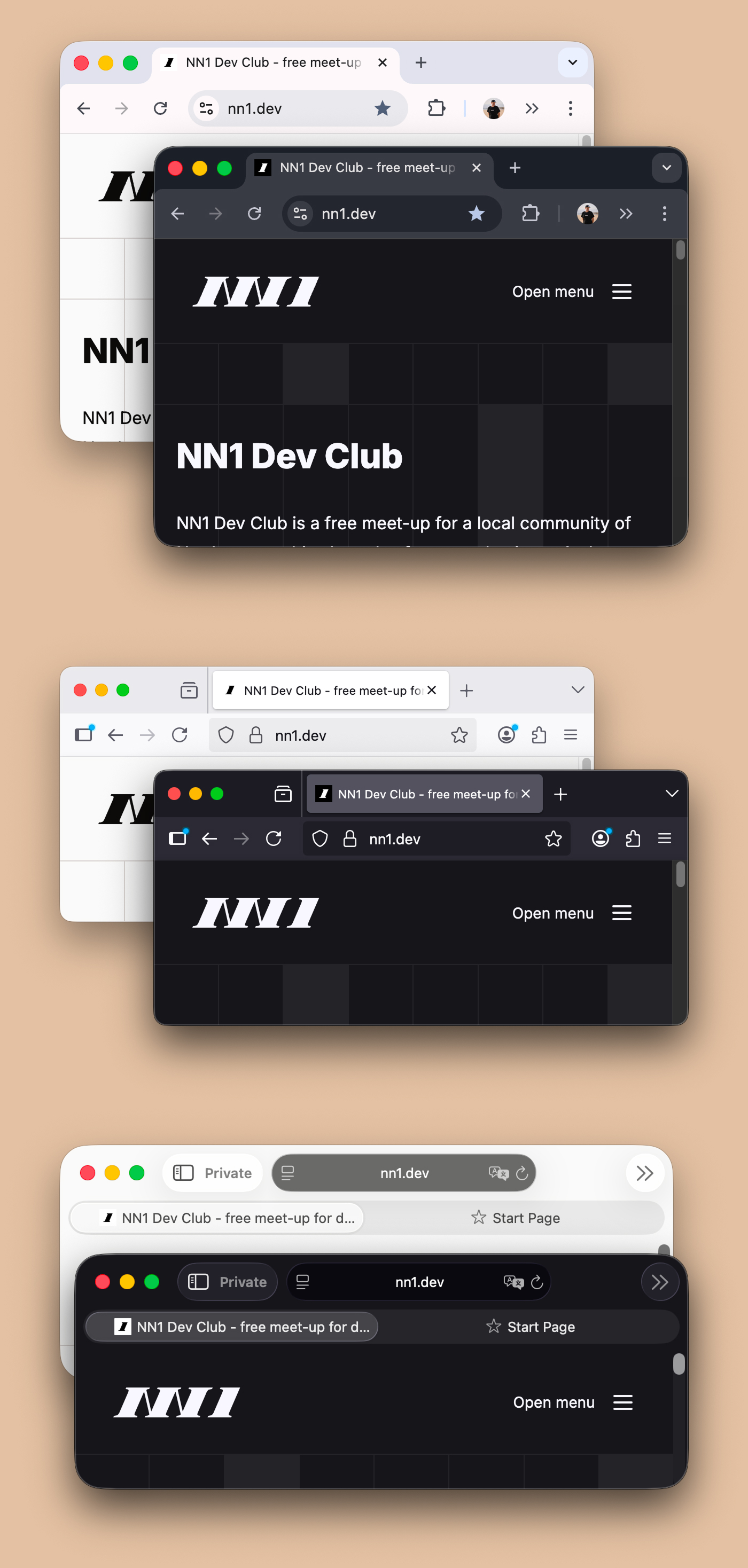 A side by side comparison of the favicon rendering on the Google Chrome, Firefox and Safari